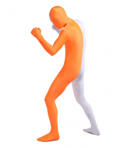 Unisex Morph Suit White And Orange Lycra Spandex Zentai Suit Full Body Suit