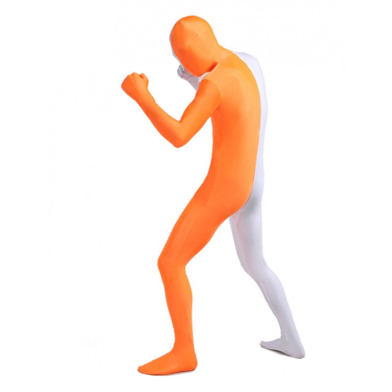 Unisex Morph Suit White And Orange Lycra Spandex Zentai Suit Full Body Suit