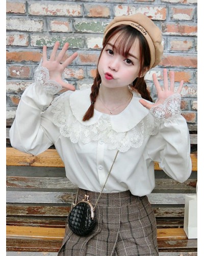 Lolita Shirt Lace Chiffon White Lolita Blouse Tops Sweet Daily Casual Tea Party