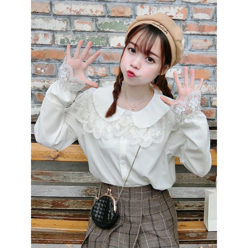 Lolita Shirt Lace Chiffon White Lolita Blouse Tops Sweet Daily Casual Tea Party