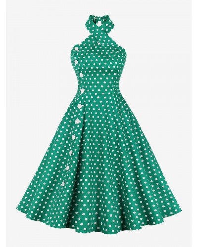 Retro Dress 1950s Audrey Hepburn Style Sleeveless Knee Length Polka Dot Rockabilly Dress Vintage Daily Casual