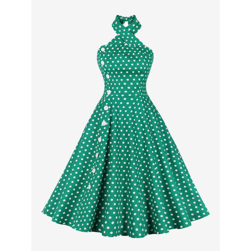 Retro Dress 1950s Audrey Hepburn Style Sleeveless Knee Length Polka Dot Rockabilly Dress Vintage Daily Casual