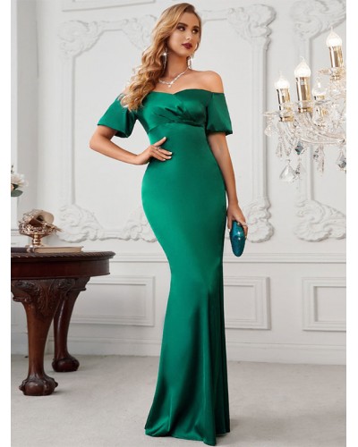 Dresses Dark Green Bateau Neck Pleated Short Sleeves Layered Semi Formal Dress Maxi Party