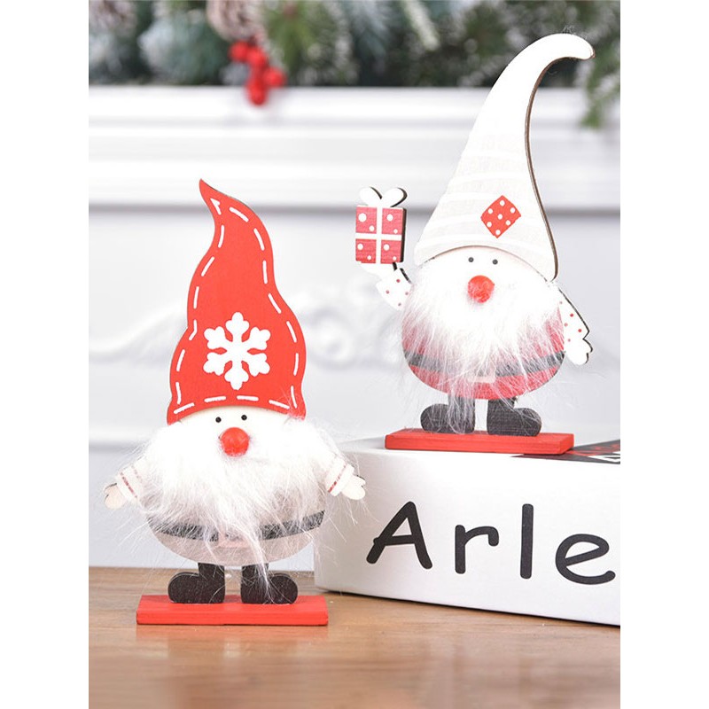 Christmas Holiday Decorations Assembled Wooden Painted Santa Claus Ornaments Children's Christmas Gifts Window Decoration Accessories