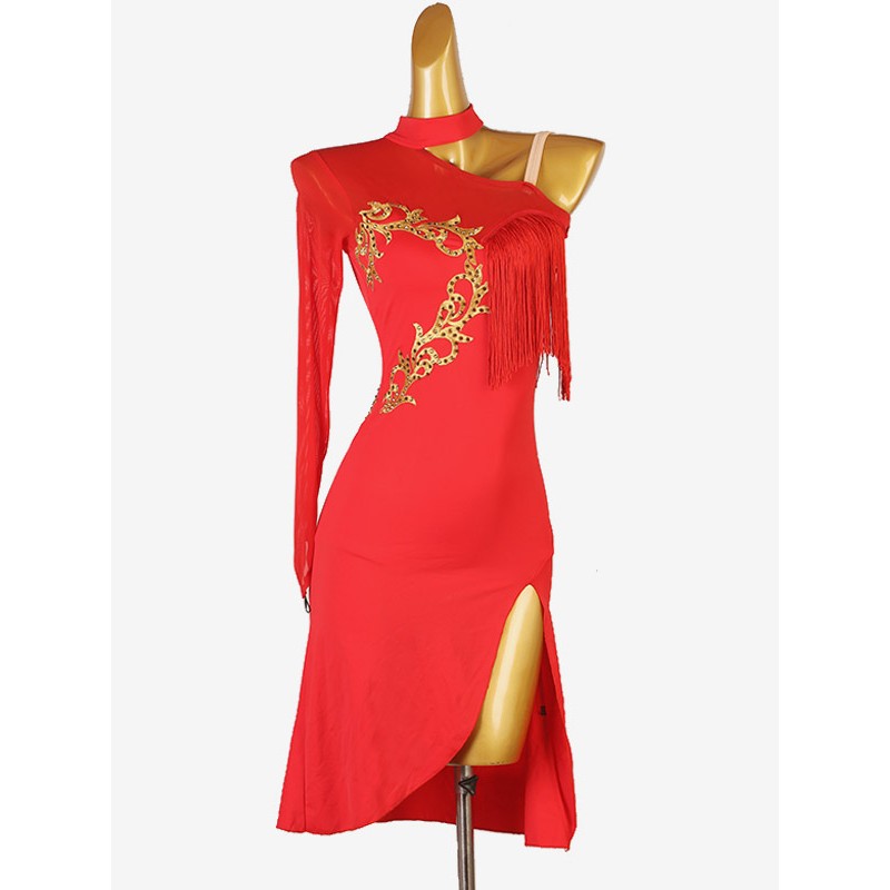 Women Latin Dance Dresses Red 's Lycra Spandex Dress Dancing Wear