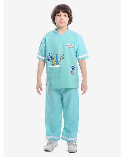 Boys Carnival Costumes Mint Green Doctor Polyester Kids Pants With Top Child Cosplay Outfits