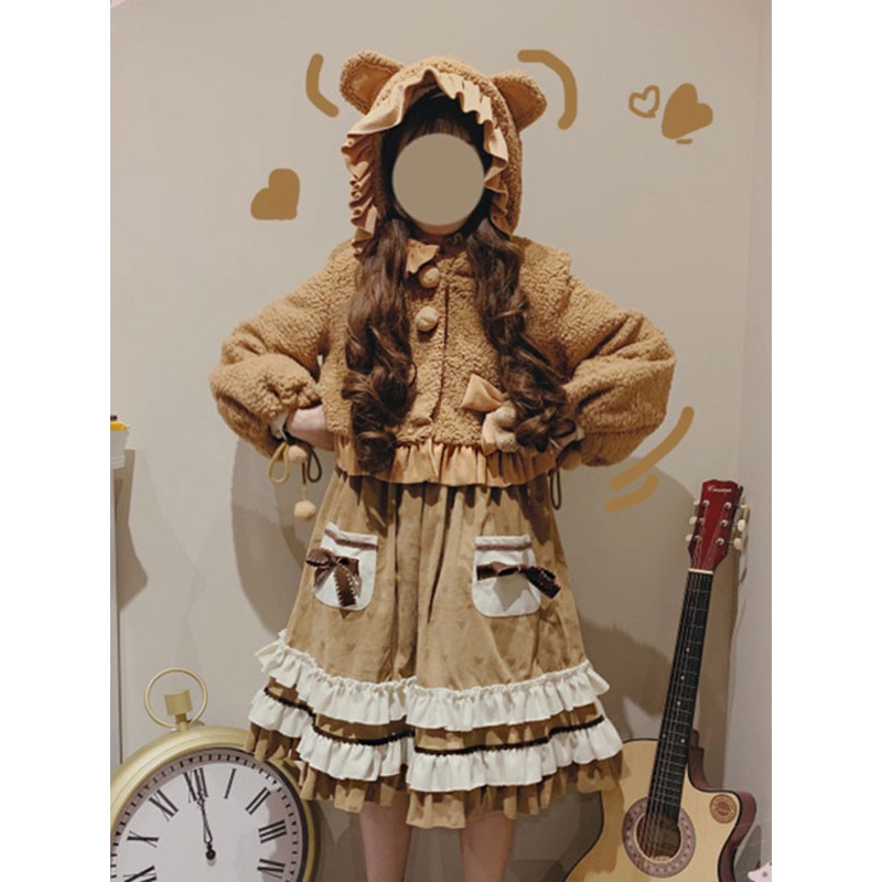 Lolita S Coffee Brown Polyester Overcoat Winter Lolita Outwears Coat Sweet Daily Casual Tea Party