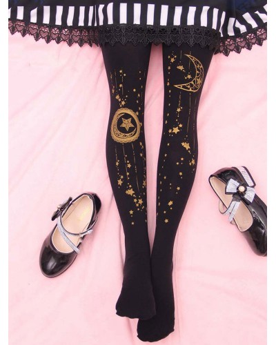 Sweet Lolita Stockings Black Moon And Starlet Velvet Tight High Lolita Socks Bottoms Tea Party