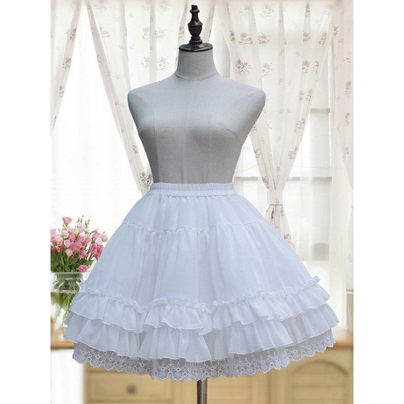 White Lolita Petticoat Neverland Ruffles Frills Layered Chiffon Lolita Crinoline Bottoms Classic  Traditional Daily Casual Tea Party