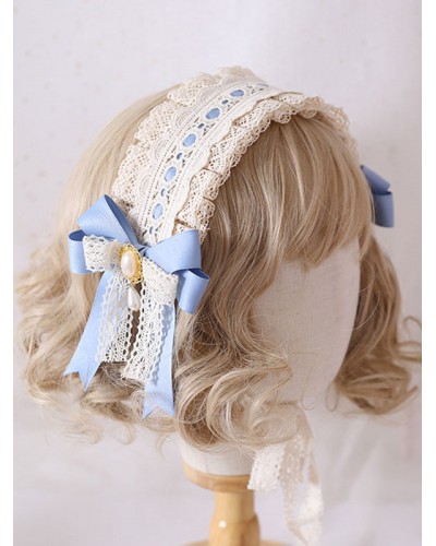 Sweet Lolita Headdress Baby Blue Lace Bow Lolita Headband