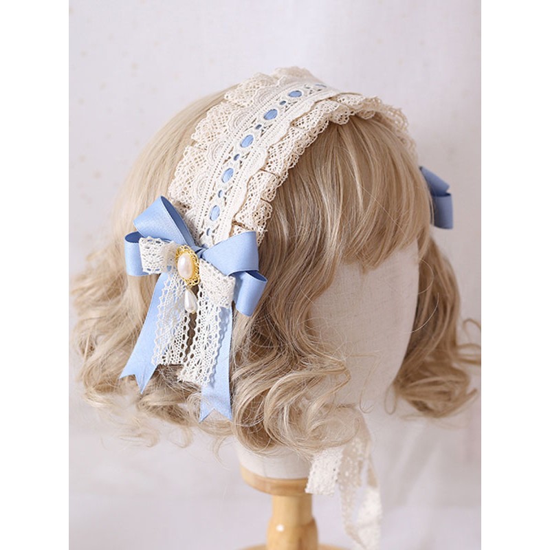 Sweet Lolita Headdress Baby Blue Lace Bow Lolita Headband