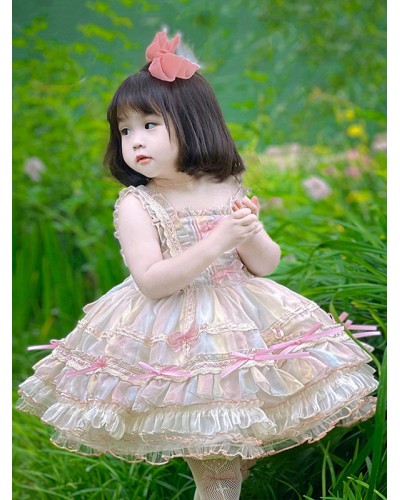 Polyester Tea Party Bows Sleeveless Polyester Spring Dress Sweet Pink Kids' Lolita Dresses