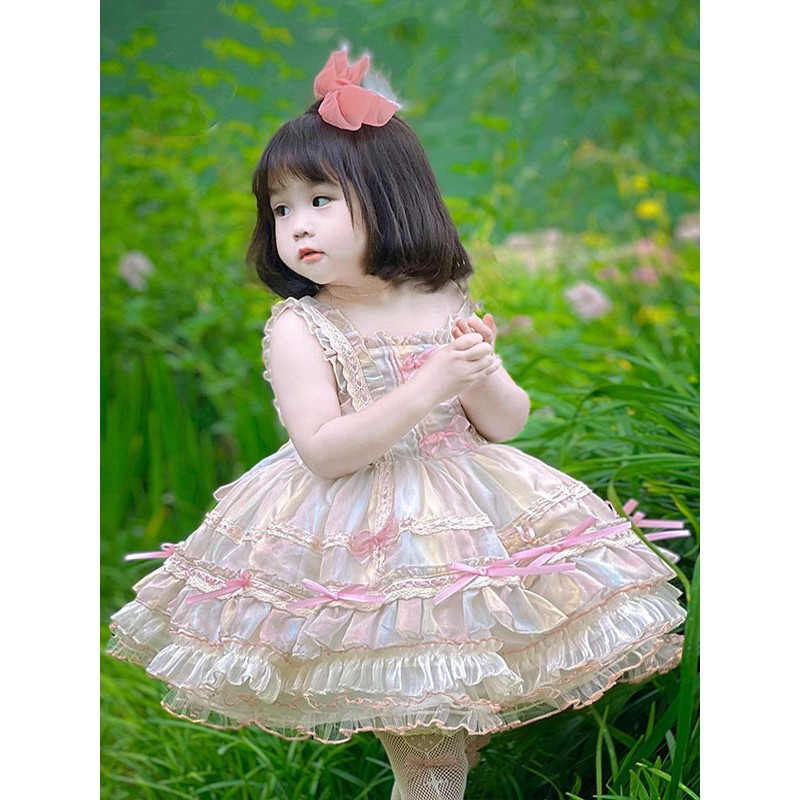 Polyester Tea Party Bows Sleeveless Polyester Spring Dress Sweet Pink Kids' Lolita Dresses