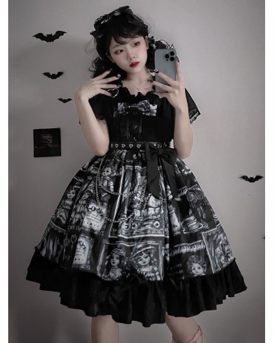 Gothic Lolita Dresses Bows Ruffles Black White