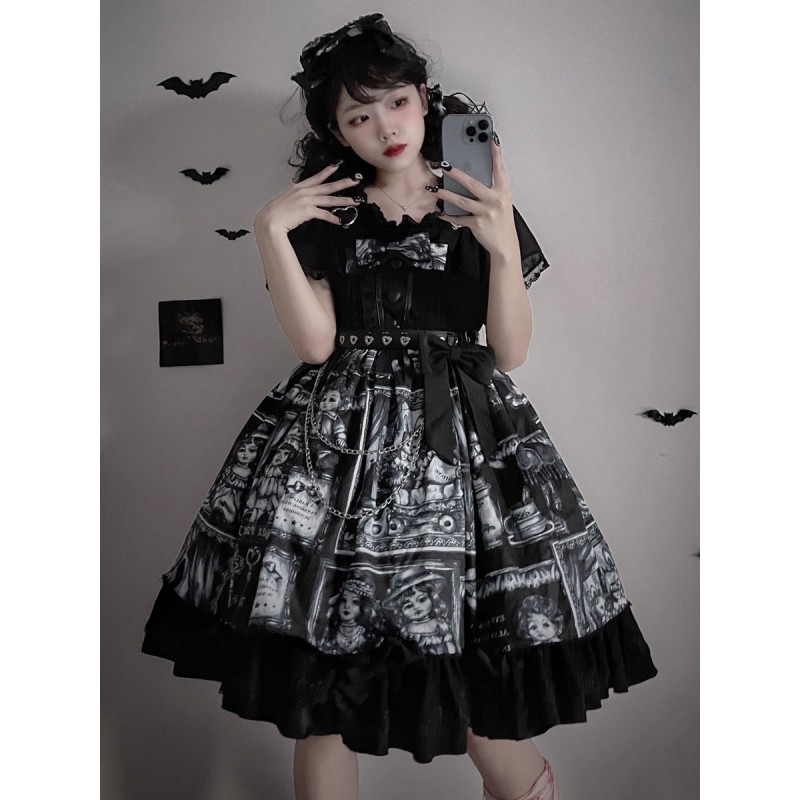 Gothic Lolita Dresses Bows Ruffles Black White