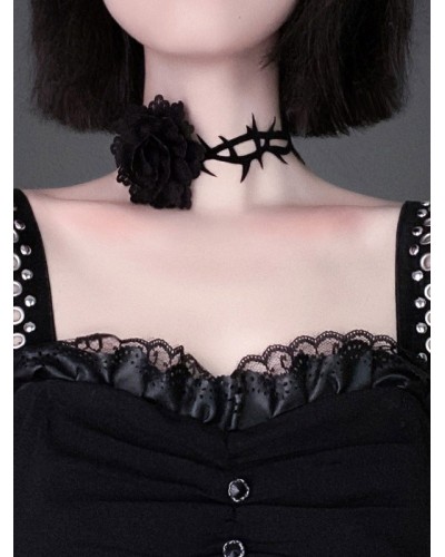 Lolita Accessories Black Flowers Polyester Choker Miscellaneous Gothic Steampunk