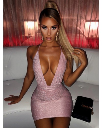 Birthday Party Dresses Pink V-Neck Pleated Sleeveless Backless Semi Formal Dress Dress Bodycon Night Out Rave Club