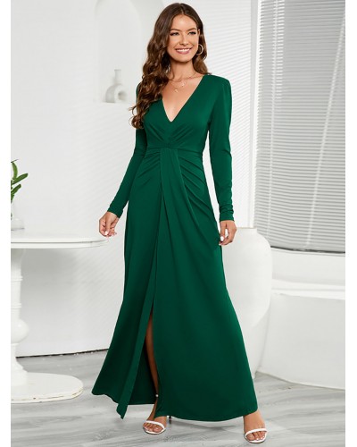 Dresses V-Neck Long Sleeves Polyester Casual Floor Length Dress Maxi Daily Casual Dating