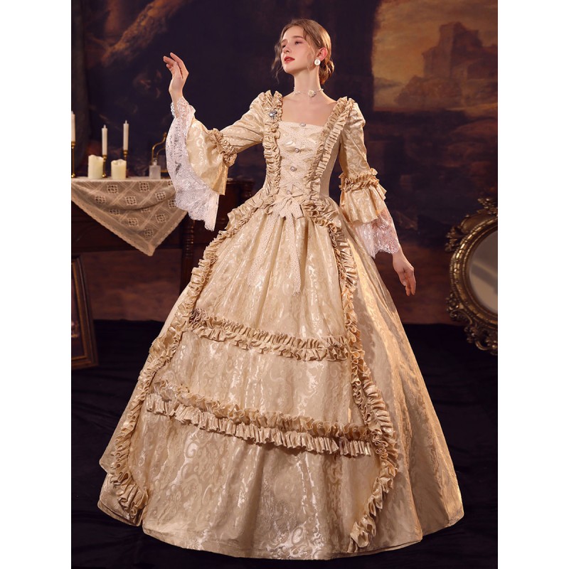 Women Champagne Costumes Polyester Dress 's Marie Antoinette Costume Vintage Clothing Royal Retro Gothic Euro-Style