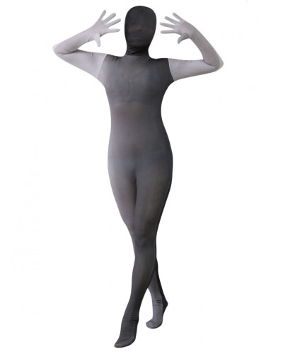 Women Grey Split Color Zentai Suit Full Body Lycra Spandex Bodysuit For Leotard