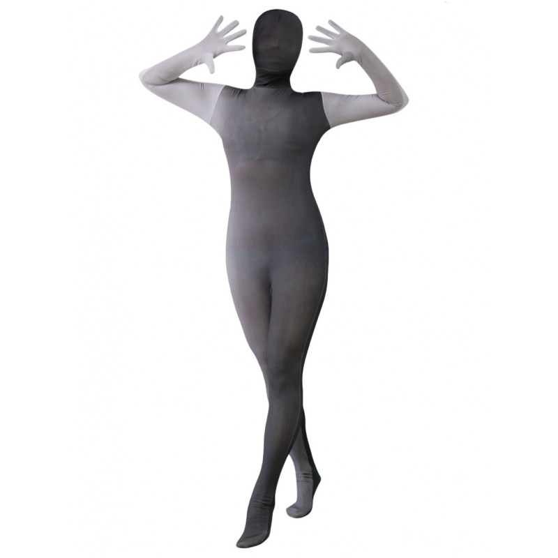 Women Grey Split Color Zentai Suit Full Body Lycra Spandex Bodysuit For Leotard