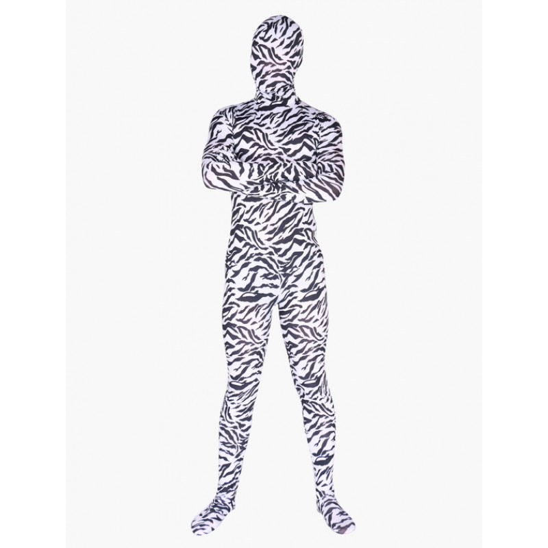 Unisex Zebra Print Zentai Suit Halloween Lycra Spandex Animal Costume Halloween Leotard