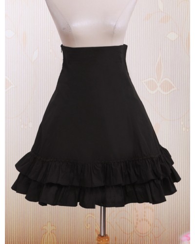 Black High Waist Lolita Short Skirt Lace Up Layered Ruffles Summer Daily Casual