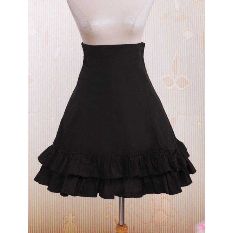 Black High Waist Lolita Short Skirt Lace Up Layered Ruffles Summer Daily Casual