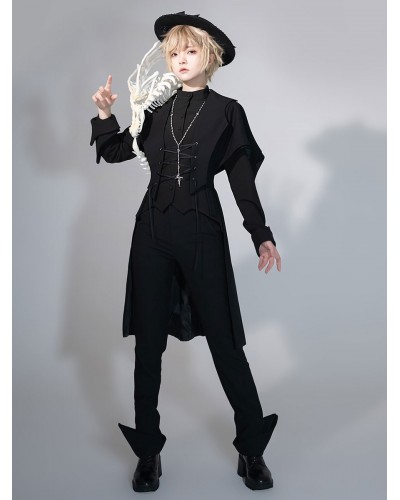 【Pre-sell】 Lolita Ouji Fashion Vest Costumes Black Short Sleeves Lace Up Grommets Gilets Gothic Daily Casual Tea Party