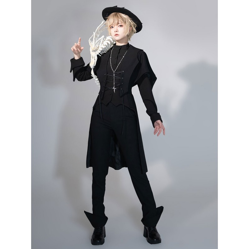 【Pre-sell】 Lolita Ouji Fashion Vest Costumes Black Short Sleeves Lace Up Grommets Gilets Gothic Daily Casual Tea Party