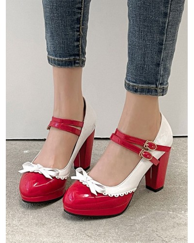 Sweet Lolita Footwear Red Round Toe PU Leather Lolita Shoes