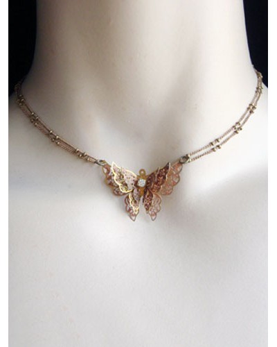 Classic Lolita Necklace Butterfly Bows Beaded Gold Lolita Necklace Accessories Baroque Tea Party