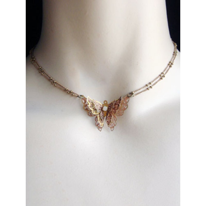 Classic Lolita Necklace Butterfly Bows Beaded Gold Lolita Necklace Accessories Baroque Tea Party