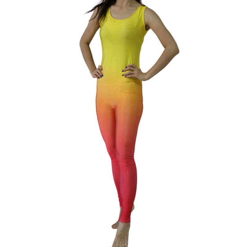 Women Gradient Color Bodysuit Adults Sleeveless Lycra Spandex Catsuit For Leotard