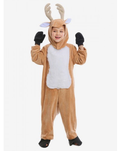 Kigurumi Pajamas Onesie Reindeer Kid's Velour Winter Sleepwear Mascot Animal Halloween Costume Onesie Pajamas