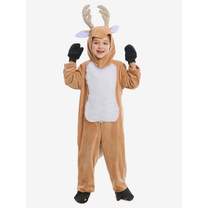 Kigurumi Pajamas Onesie Reindeer Kid's Velour Winter Sleepwear Mascot Animal Halloween Costume Onesie Pajamas