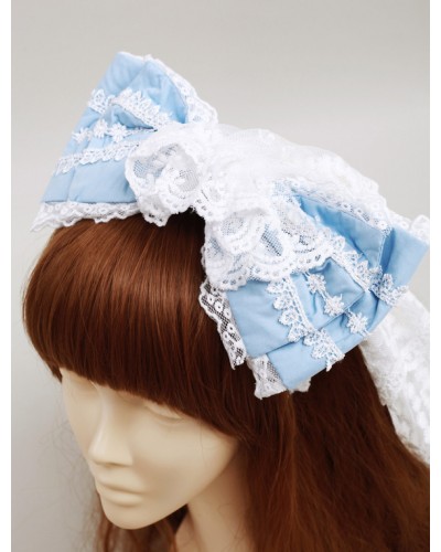 Blue Cotton Sweet Lolita Bow Headdress