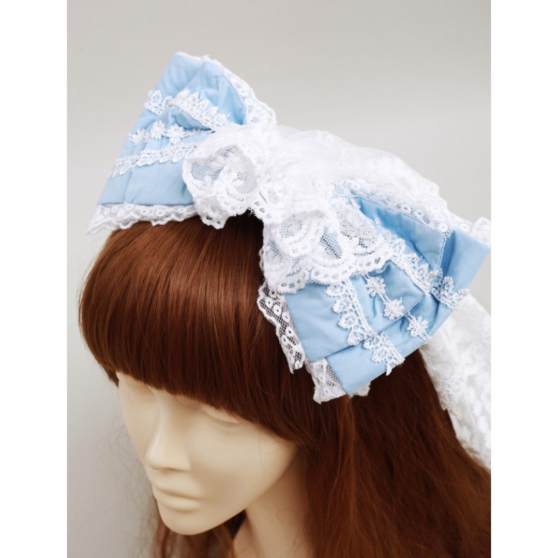 Blue Cotton Sweet Lolita Bow Headdress