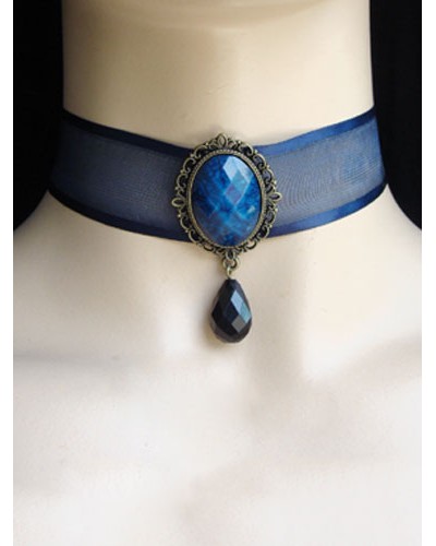 Lolita Choker Necklace Organza Metal Detail Two Tone Jeweled Blue Lolita Jewelry Accessories Gothic Tea Party