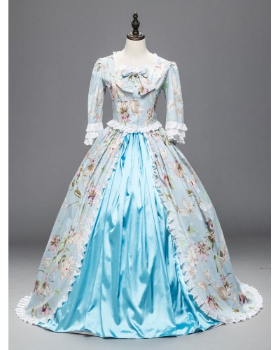 Women Victorian Dress Costume 's Rococo Halloween Costume Blue Lace Ruffles Floral Print Long Sleeves Party Dresses Halloween Sets ROCOCO