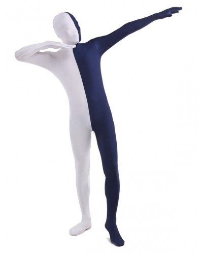 Unisex Morph Suit White And Navy Lycra Spandex Zentai Suit Full Body Suit