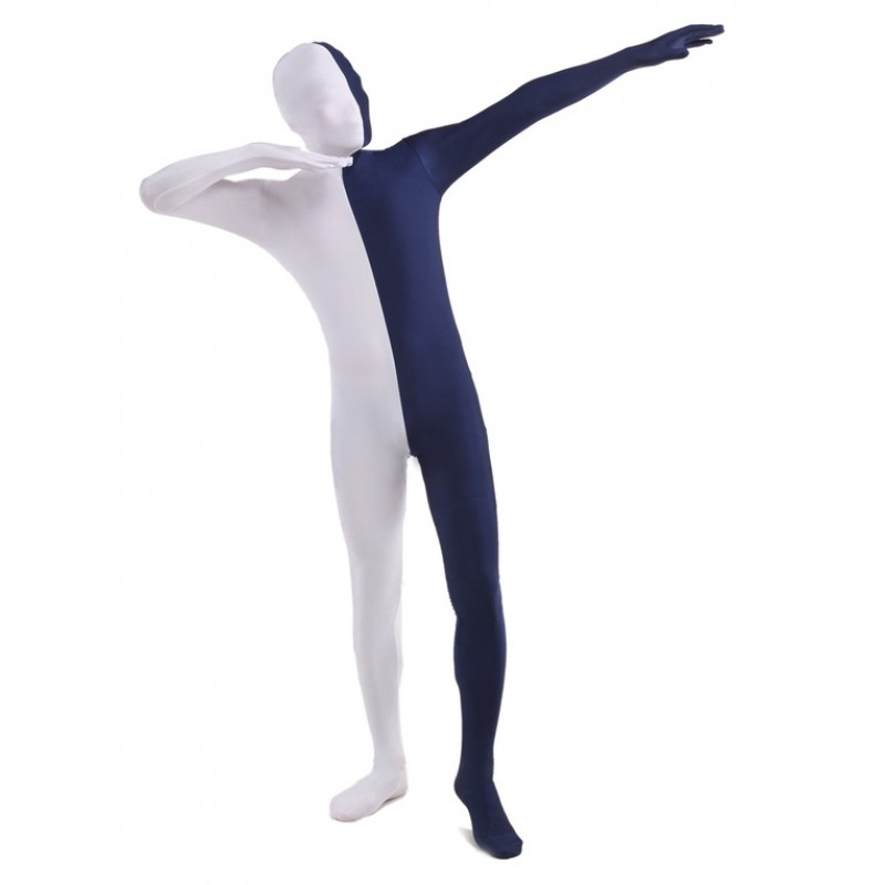 Unisex Morph Suit White And Navy Lycra Spandex Zentai Suit Full Body Suit