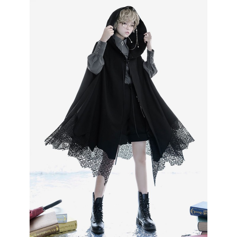 Gothic Lolita Poncho Black Polyester Lolita Poncho Cape Outwears Fall Winter