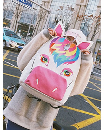 White Lolita Laser Unicorn Sequin Canvas Lolita Bag Backpack Casual Daily Casual