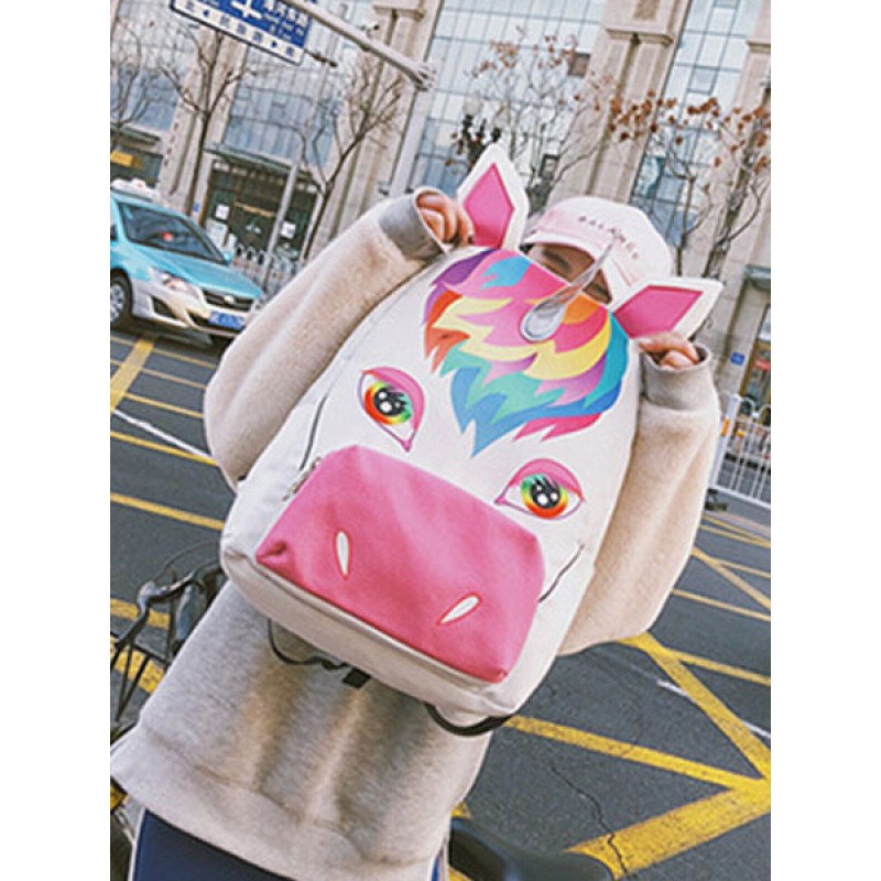 White Lolita Laser Unicorn Sequin Canvas Lolita Bag Backpack Casual Daily Casual