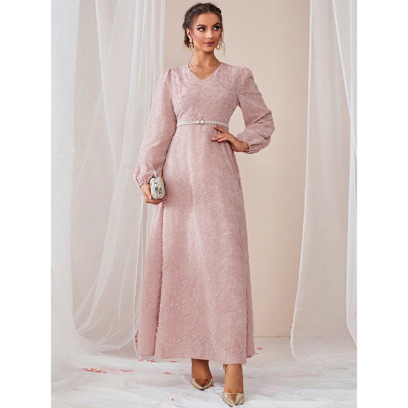 Maxi Dress V-Neck Long Sleeves Long Prom Dress For Women Elegant Daily Casual