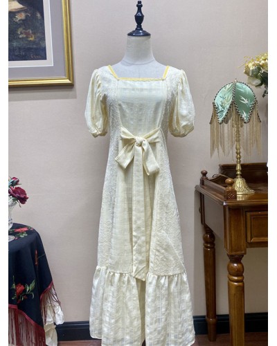 Women Beige Retro Empire Waist Dress Bridgerton Costumes Polyester Dress Marie Antoinette Costume Party Prom Dress Tunic Vintage