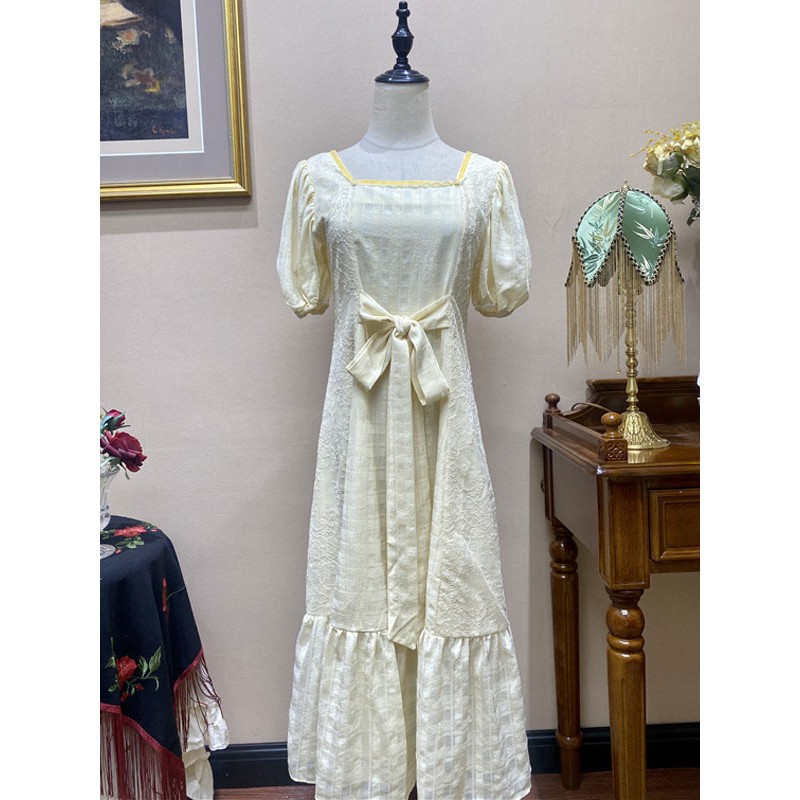 Women Beige Retro Empire Waist Dress Bridgerton Costumes Polyester Dress Marie Antoinette Costume Party Prom Dress Tunic Vintage