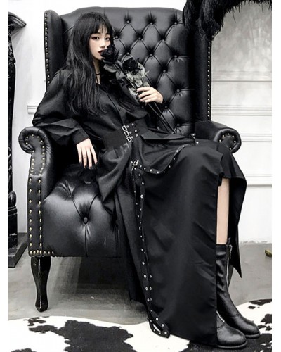 SK Punk Dress Black Skirt Polyester Daily Casual Long Skirt Steampunk Gothic Spring Summer Fall