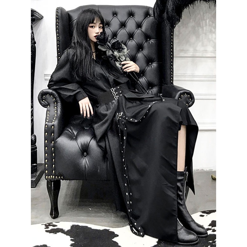 SK Punk Dress Black Skirt Polyester Daily Casual Long Skirt Steampunk Gothic Spring Summer Fall